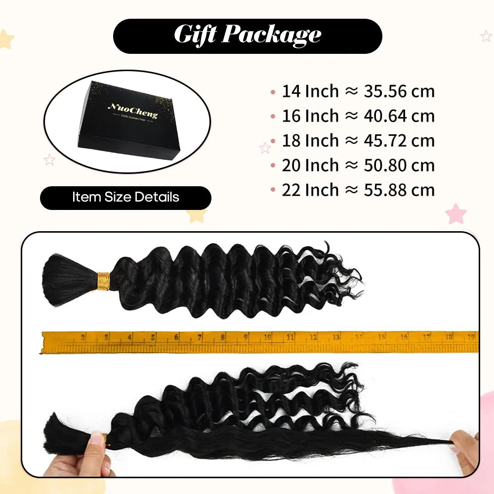 2 Bundles Mèches Cheveux Humains Tressage Boho Braids - 14 Pouces 100g Brésiliens Deep Wave Vrac