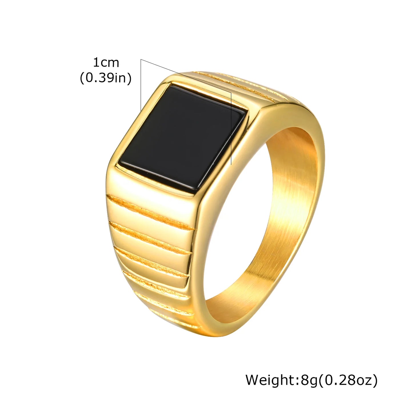 Bague Chevalière Retro Pierre Noire Femme - Acier Doré