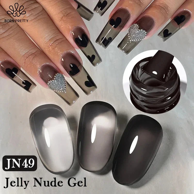Vernis Gel BORN PRETTY Noir Jelly Nude 10ml - 74 Couleurs Translucide Semi-Permanent UV LED Nail Art DIY Maison