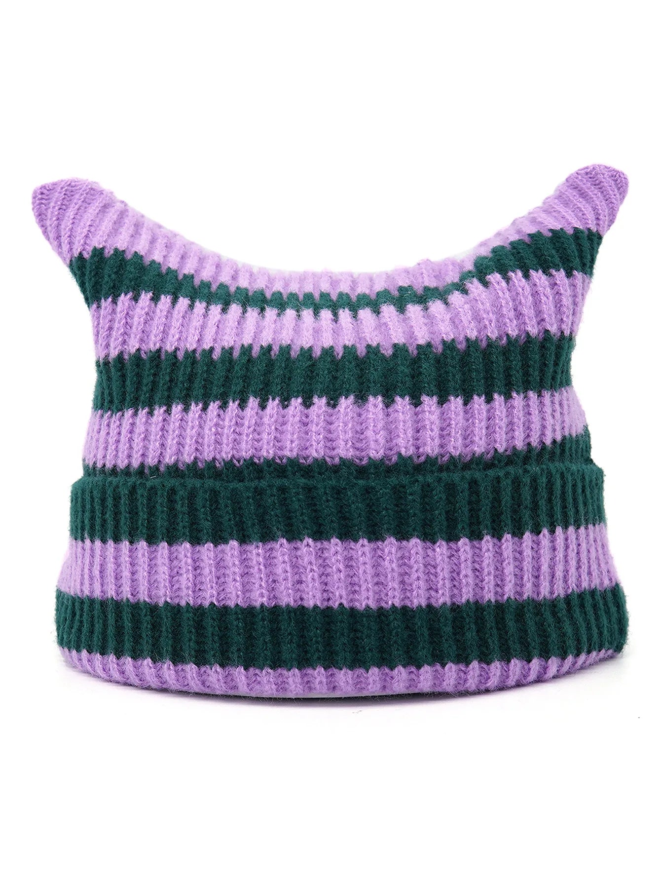 Bonnet Oreilles Chat Étoiles Rayures YK2 - Bonnet Hiver Femme Fille Petit Diable Tricoté Party