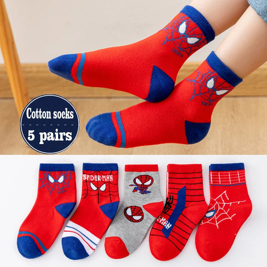 Lot de 5 Paires Chaussettes Spider-Man Garçon - Chaussettes Tube Coton Héros | Automne Hiver Enfant