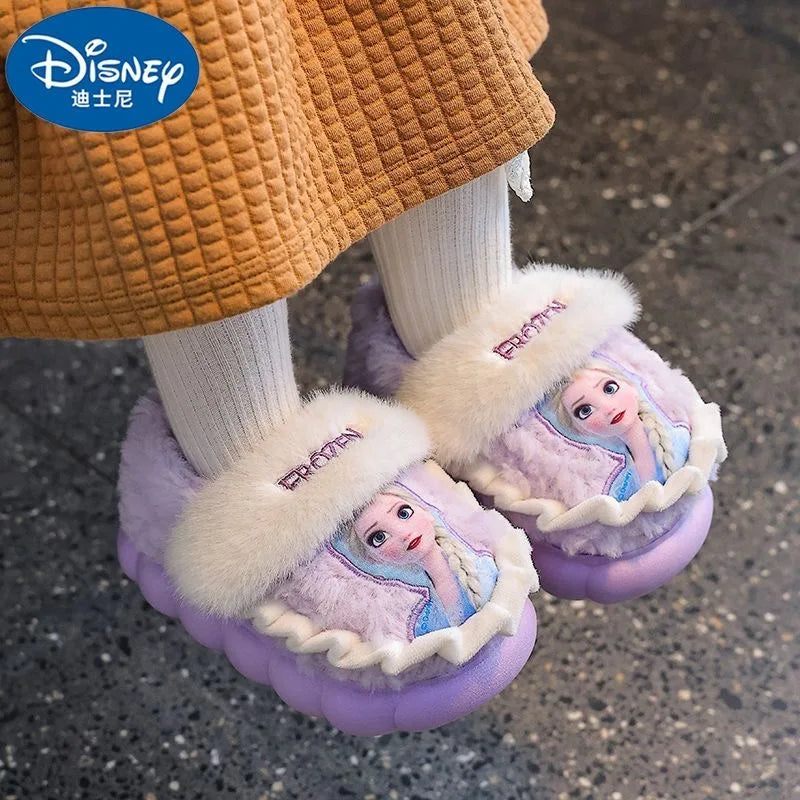 Pantoufles Disney Frozen Elsa Fille - Chaussons d'Hiver Maison | Chaussures Intérieur Antidérapantes Chaudes