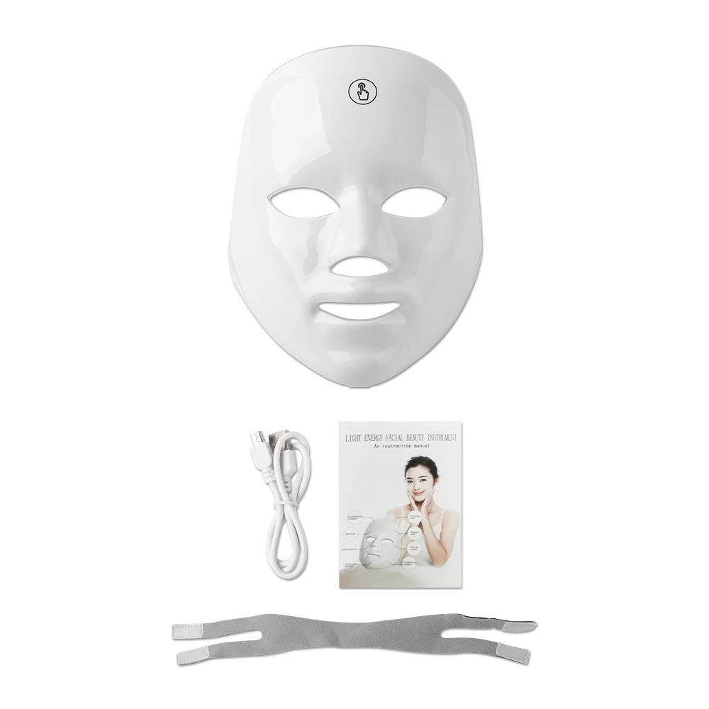 Masque LED Facial Rechargeable 7 Couleurs - Photothérapie Rajeunissement Peau Anti-Âge Lifting Éclaircissant Beauté Maison
