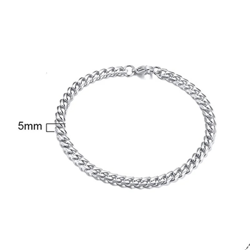 Bracelet Chaîne Acier Inoxydable Cuban Link - Bangle Doré Unisexe Empilable 3mm-9mm Homme Femme