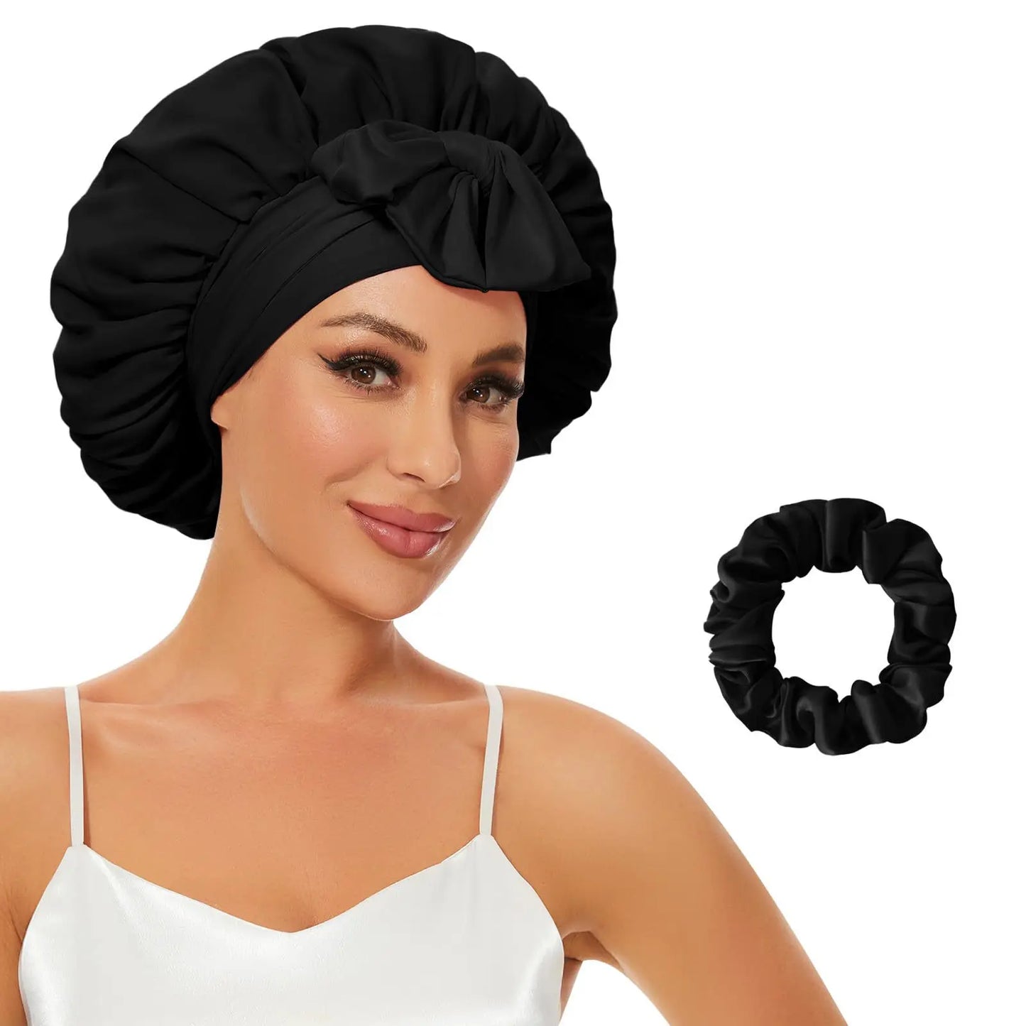 Bonnet Satin Double Couche Femme - Bandeau Large Élastique Soyeux Nuit Protection Cheveux Douche Wrap Bordures