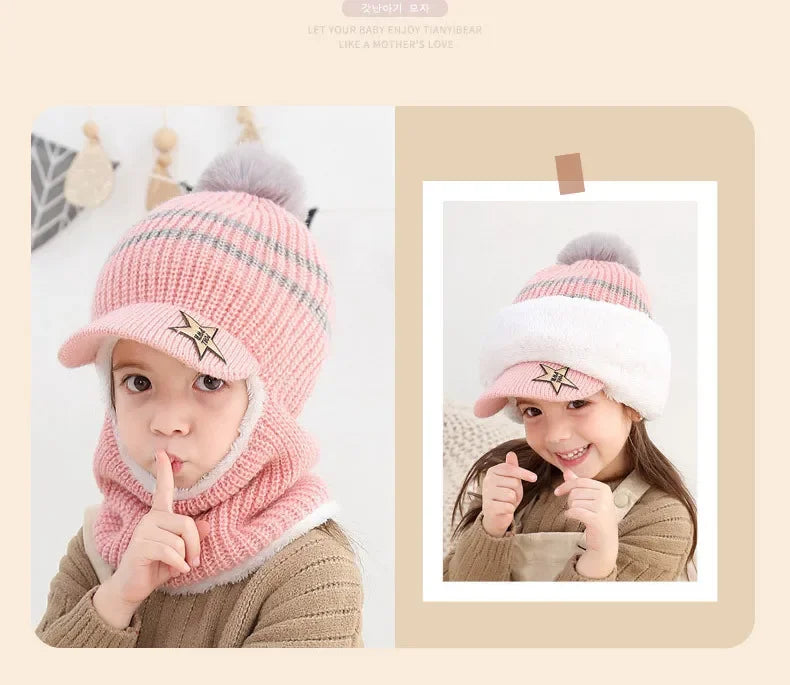 Cagoule Tricot Épais Enfant - Bonnet Hiver Chaud Oreilles Garçon Fille