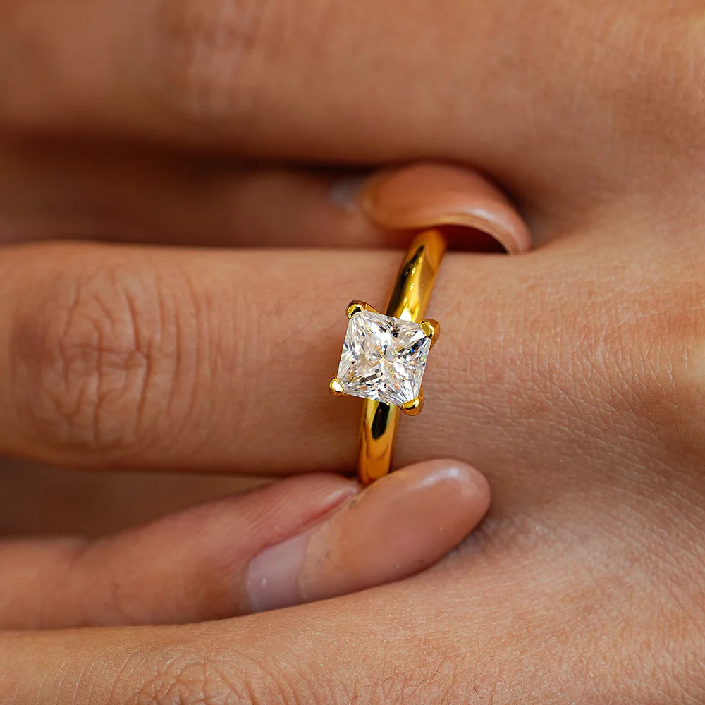 Bague Moissanite 1 Carat Argent 925 Plaqué Or 18K - Femme GRA