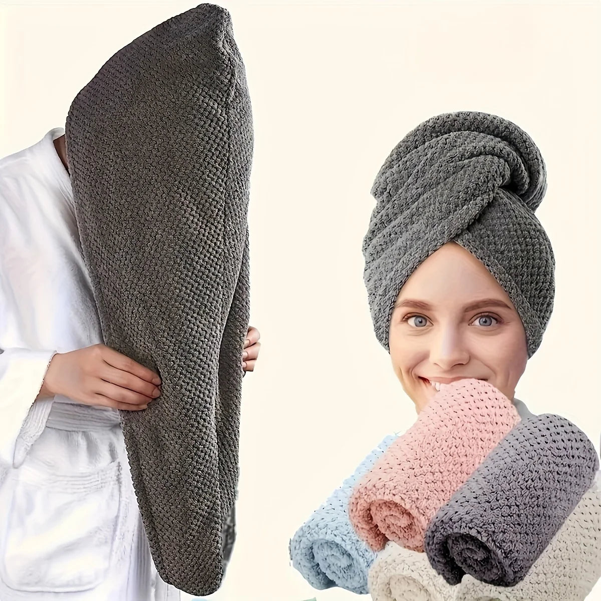 Serviette Cheveux Microfibre Turban Séchage Rapide - Ultra Absorbante Soin Doux Cheveux Frisés Abîmés Bonnet Séchoir Femme
