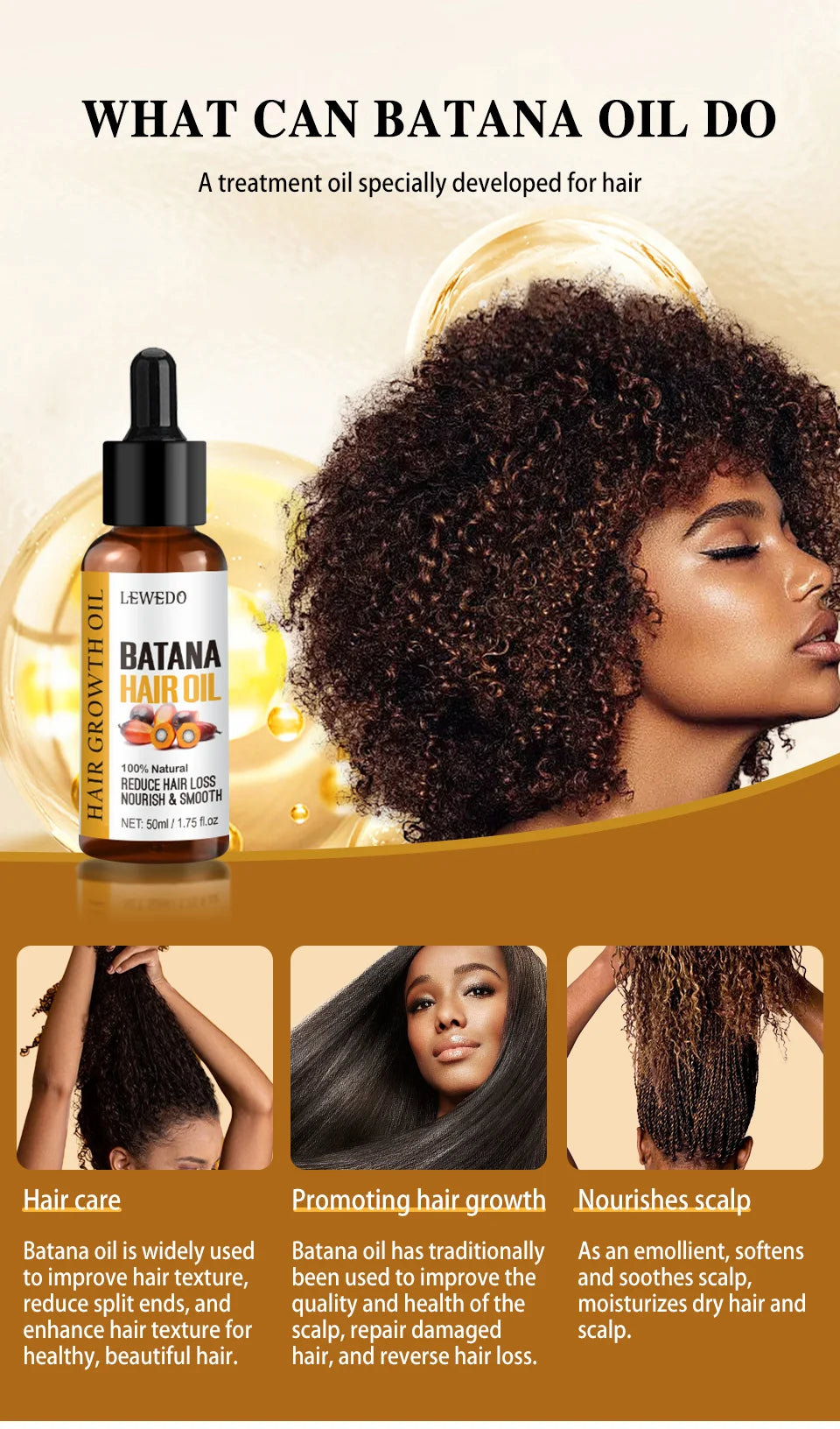 Huile Sérum Batana Croissance Cheveux Rapide - Huile Essentielle Anti-Chute Soin Beauté Réparation Naturelle Cheveux Abîmés