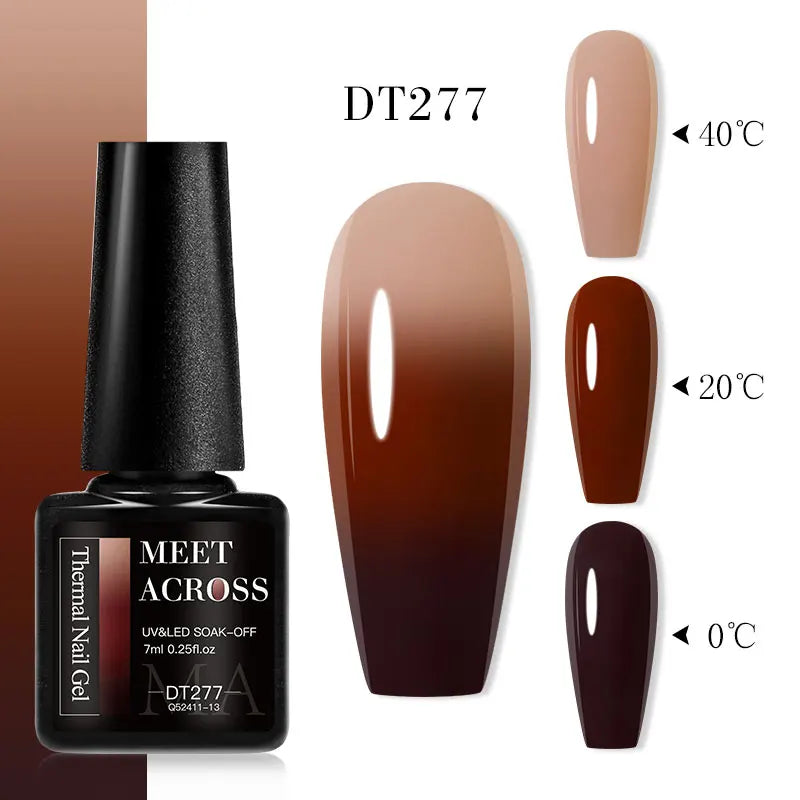 Vernis Gel Base Caoutchouc MEET ACROSS 7ml - Thermochrome Paillettes Gradient UV Manucure Longue Tenue