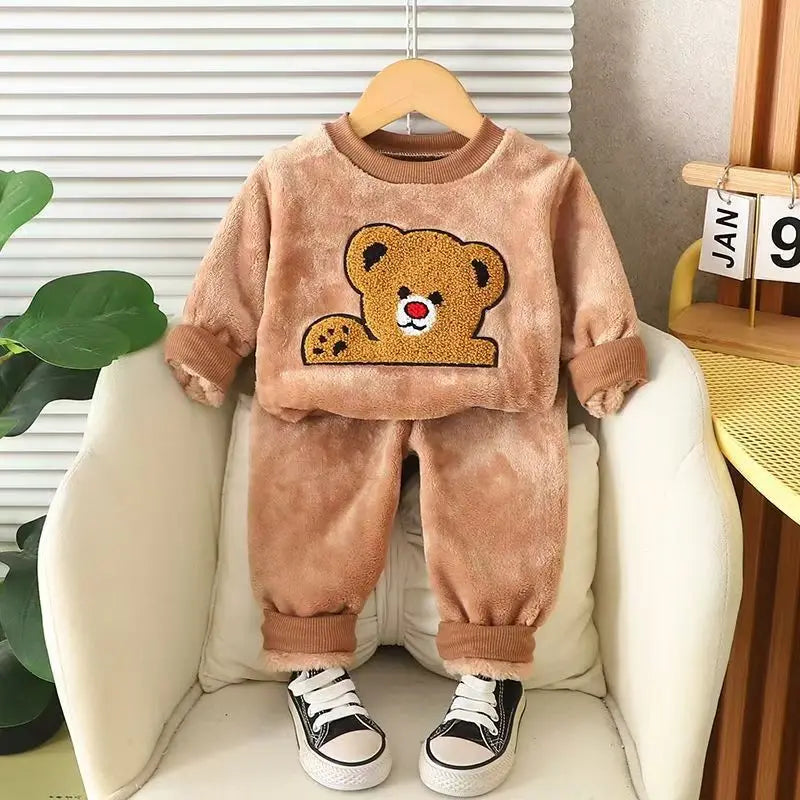 Ensemble Pyjama Enfant Ours Cartoon - Flanelle Polaire Hiver