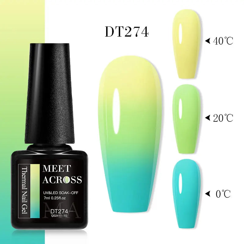 Vernis Gel Base Caoutchouc MEET ACROSS 7ml - Thermochrome Paillettes Gradient UV Manucure Longue Tenue