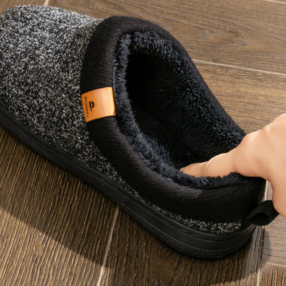 Chaussons Homme Mémoire de Forme - Semelle TPR Antidérapante, Doublure Peluche Chaud Confort