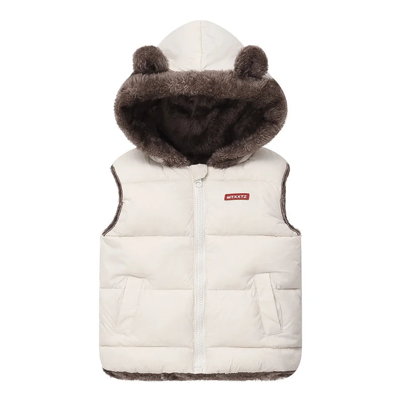 Gilet sans manches enfant hiver - Capuche doublé velours chaud