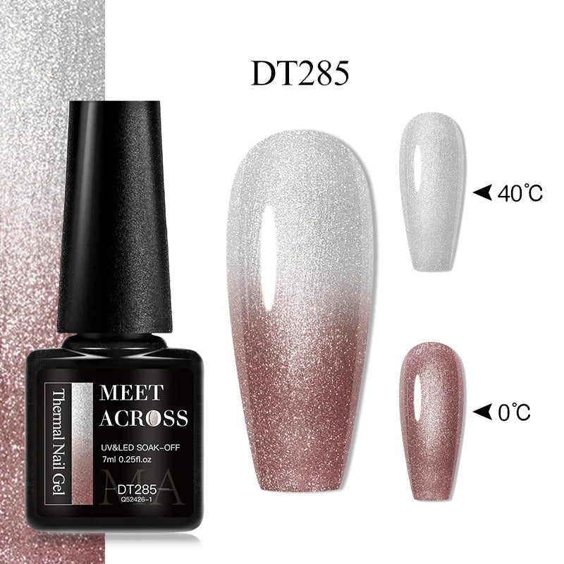 Vernis Gel Base Caoutchouc MEET ACROSS 7ml - Thermochrome Paillettes Gradient UV Manucure Longue Tenue
