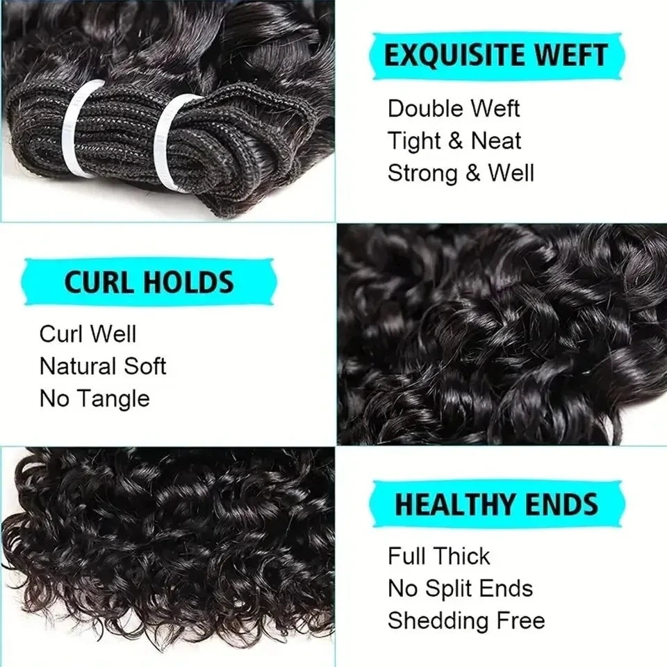 Mèches Cheveux Humains Kinky Curly Courtes avec Closure - Extensions Tissage 100% Naturels Remy