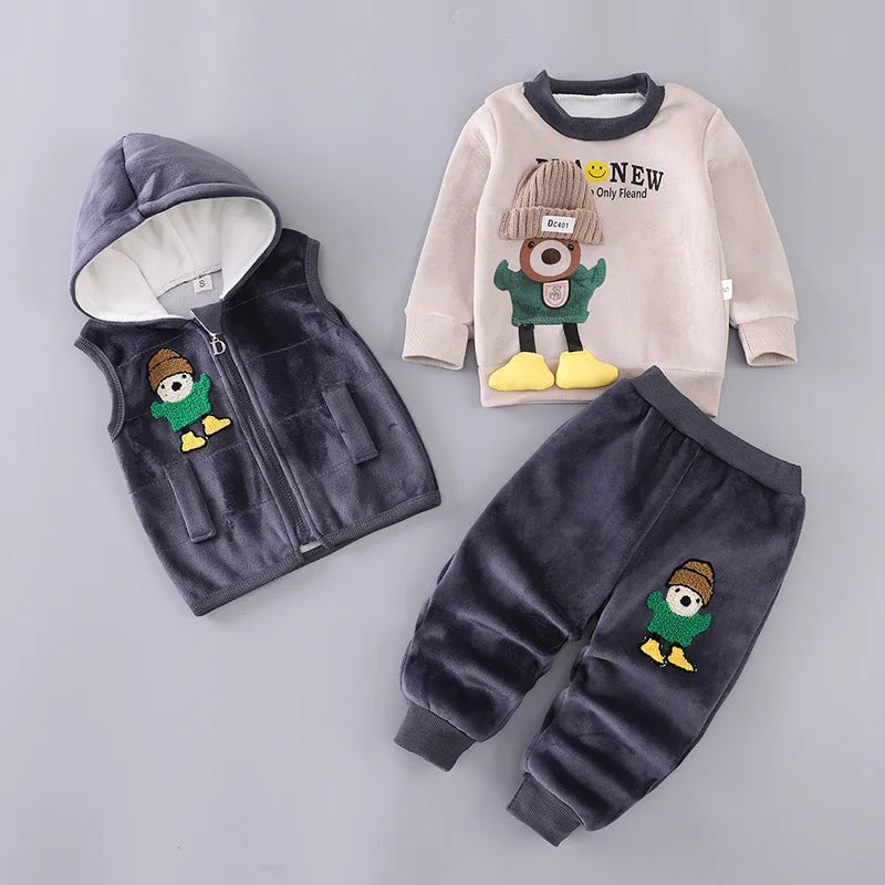Ensemble 3 Pièces Bébé Hiver - Sweat + Pantalon + Gilet à Capuche - Vêtements Chauds Automne