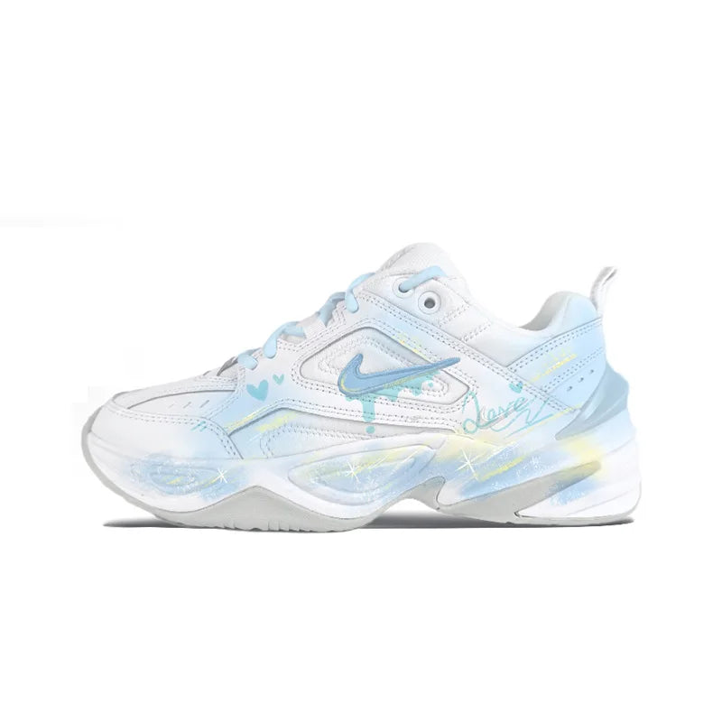 Sneakers Custom Femme Nike M2K Tekno – Peintes à la Main, Île Rêveuse, Rétro Basse