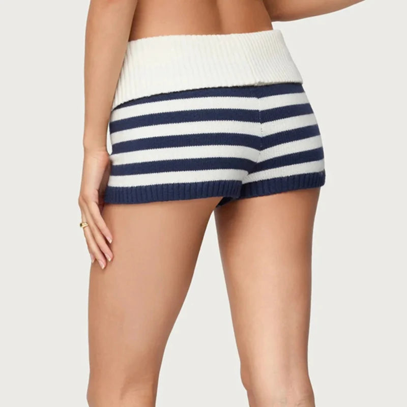 Short Tricot Rayé Taille Basse Femme - Y2K Lounge