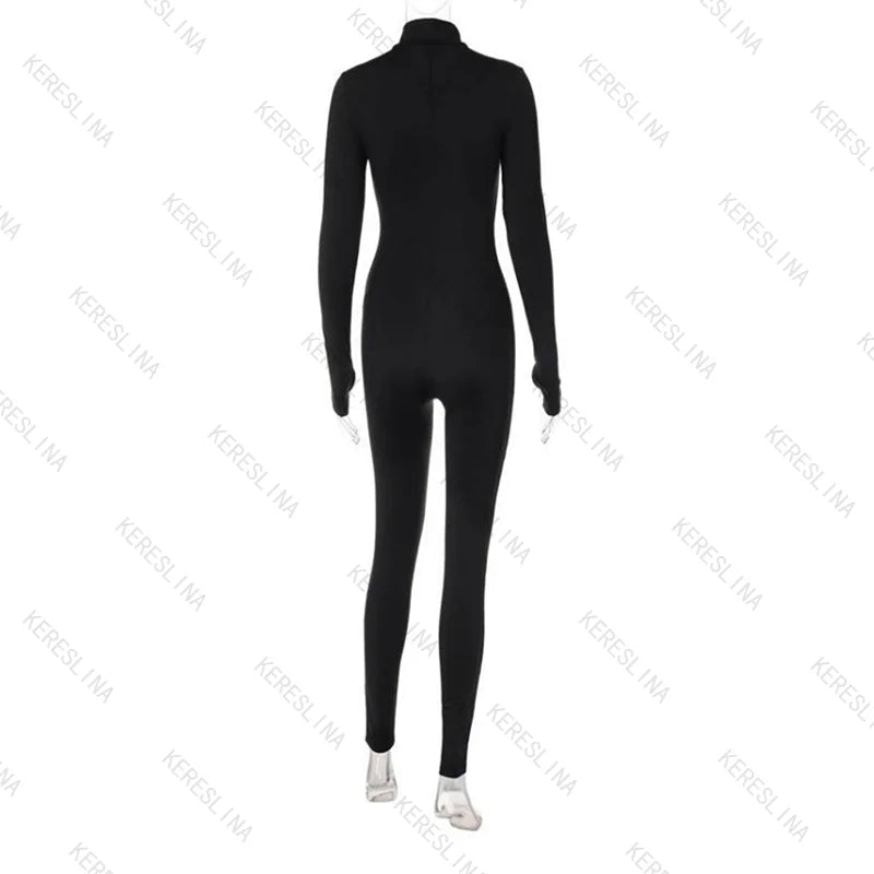 Combinaison Femme Sexy Tempérament Couleur Unie - Zipper Manches Longues American Street Rétro Fashion Slim Fit Polyvalente