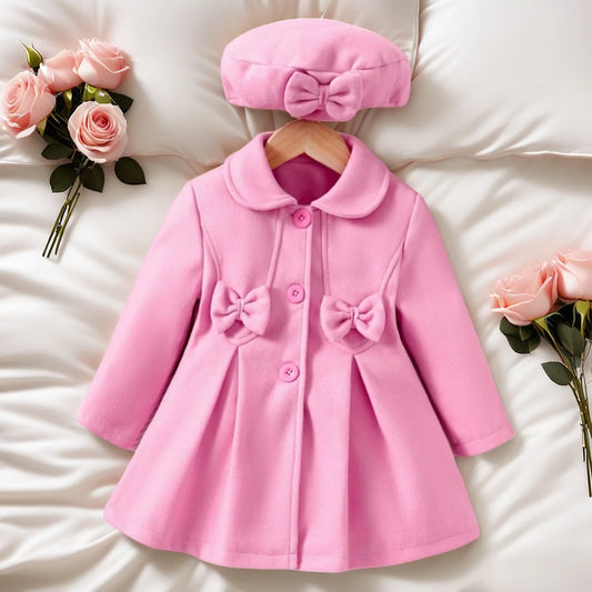 Ensemble Manteau Peluche Fille 2 Pièces Hiver Veste Col Revers + Bonnet