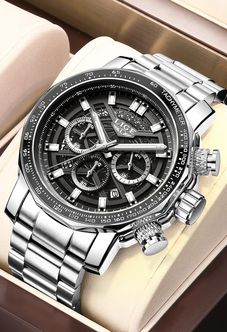 Montre Sport Homme LIGE Chronographe - Acier Inoxydable Waterproof Luxury