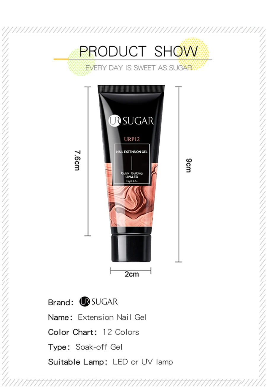 Gel Extension Ongles UR SUGAR 15ml - Soak Off UV LED Acrylique Cristal Blanc Transparent Nude Vernis Gel UV Construction