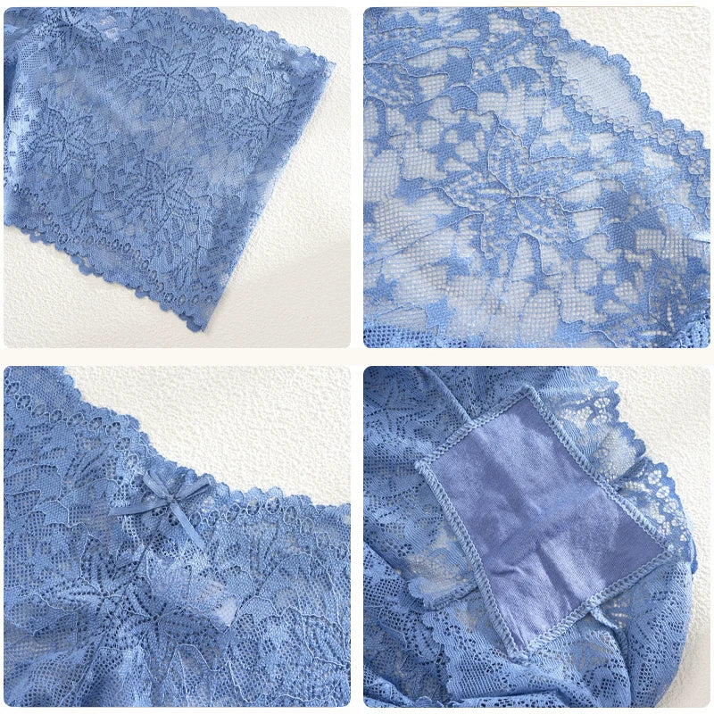 Lot de 5 Culottes Femme Dentelle Taille Haute - Shorty Sexy Transparent Motif Étoile