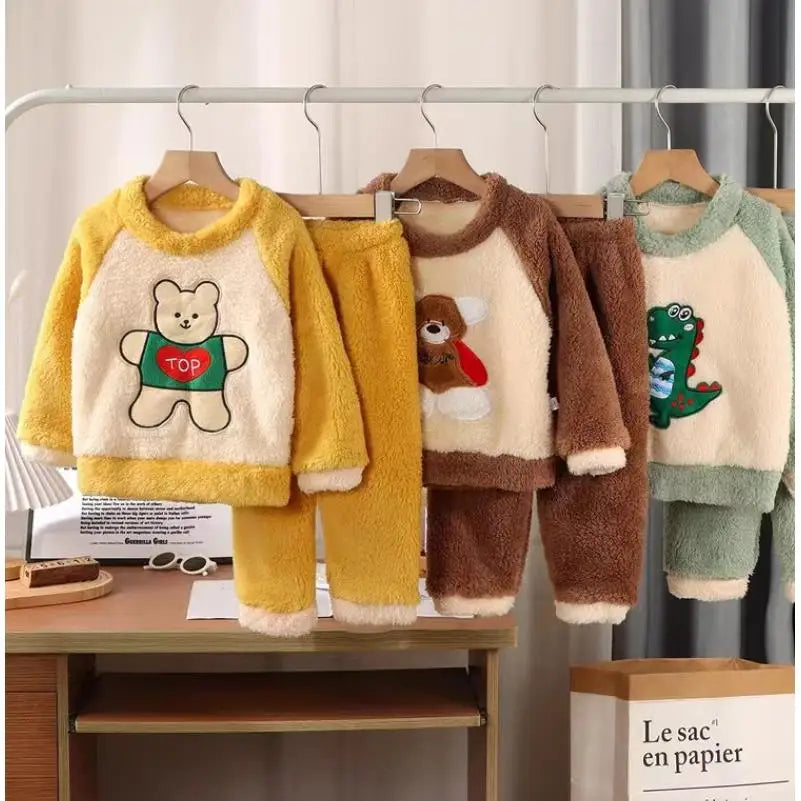 Pyjama Enfant Polaire Velours - Ensemble Cartoon Chaud Automne Hiver