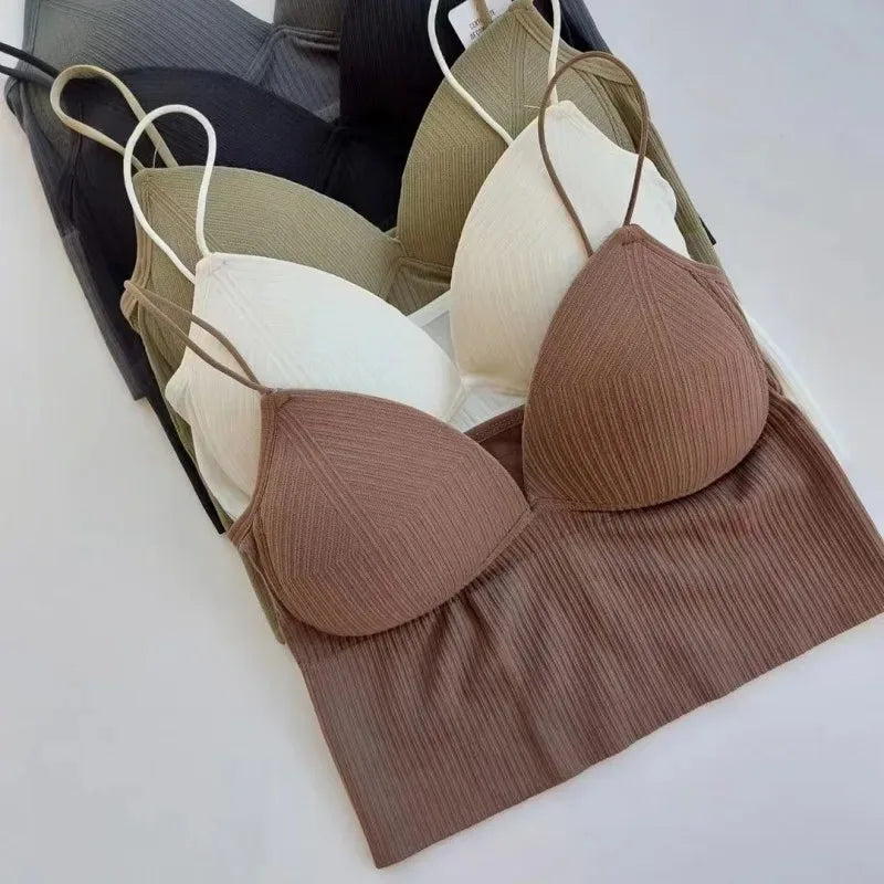 Débardeur Femme Brassière Intégrée - Crop Top Sans Couture Bonnets Fixes