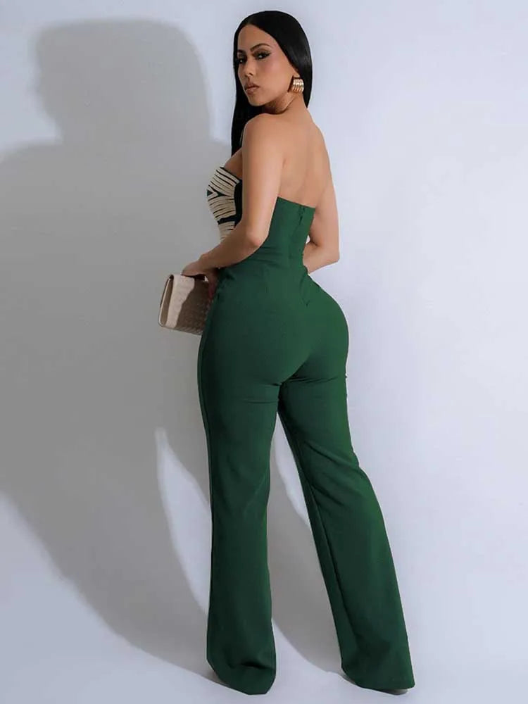 Combinaison Longue Bustier Dos Nu - Jumpsuit Sexy Découpé Taille Soirée