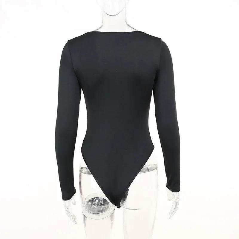 Bodysuit Femme Y2K Grunge Corset Noir - Manches Longues Transparent Sexy