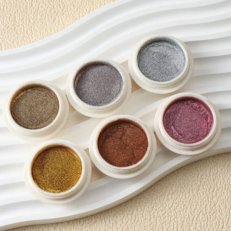 Lot 6pcs Poudre Paillettes Miroir Ongles Or Métallique Rose Gold Argent UV Gel Polish Chrome Pigment Flocons Manucure Décor