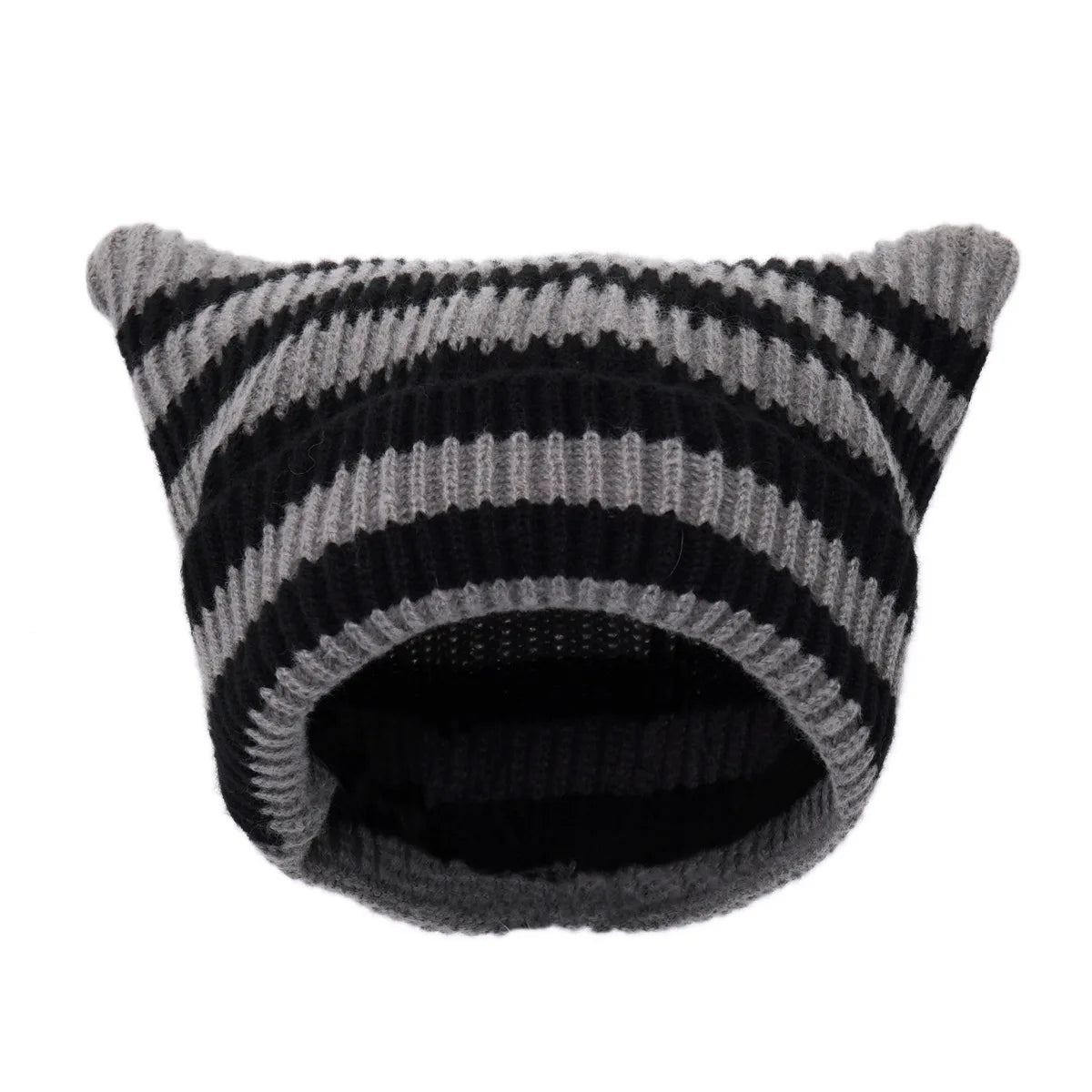 Bonnet Oreilles Chat Étoiles Rayures YK2 - Bonnet Hiver Femme Fille Petit Diable Tricoté Party