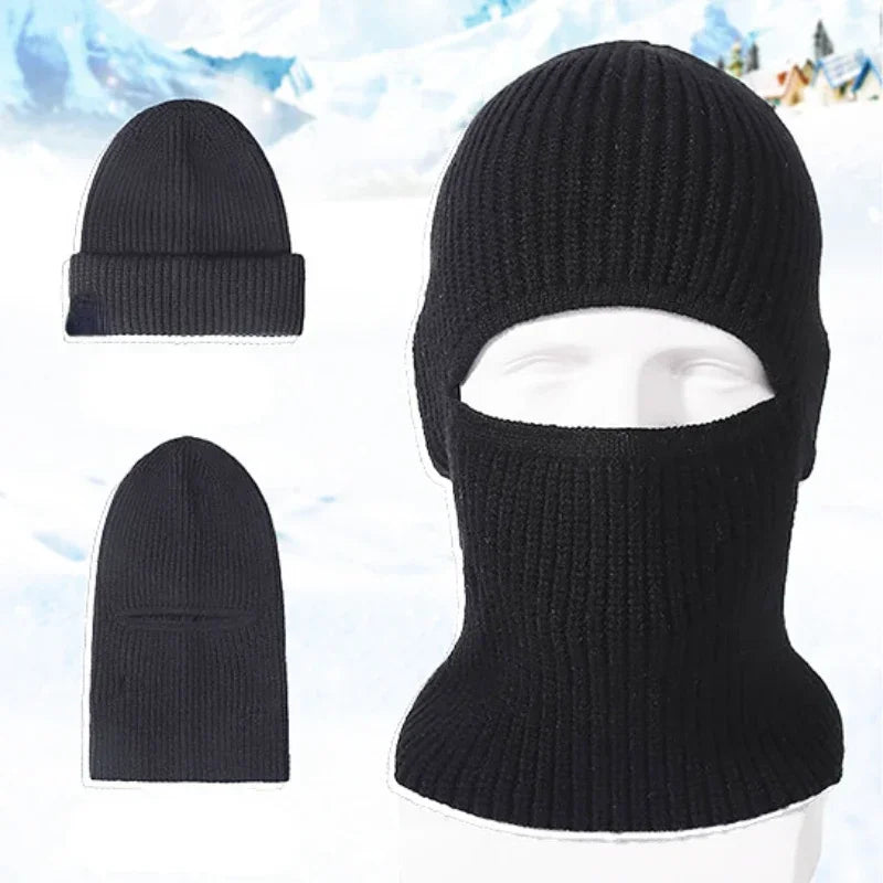 Bonnet Masque 2-en-1 Hiver Balaclava - Cagoule Tricotée Chaude Coupe-Vent Ski Cyclisme
