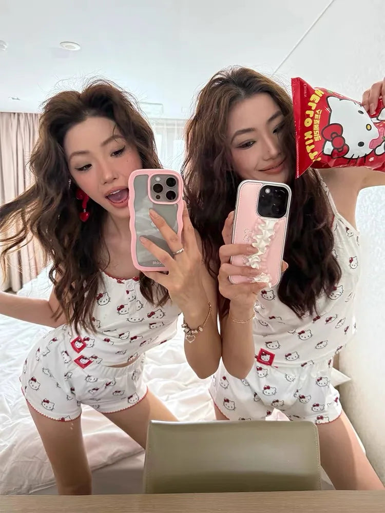 Pyjama Hello Kitty Sanrio Femme - Débardeur Short Sexy Sweet Student Nightwear