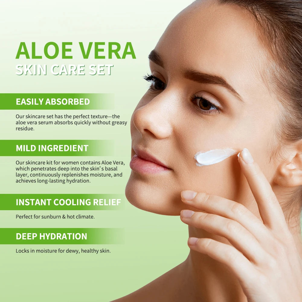 Coffret Soin Visage Aloe Vera Multi-Soins - Hydratation Profonde Nourrissant Éclaircissant Illuminateur Peau Douce