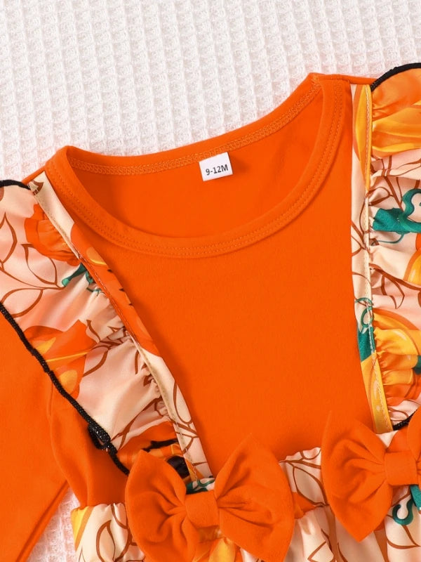 Ensemble Halloween Bébé Fille Citrouille - Top Orange + Jupe + Bandeau 2-3 Ans