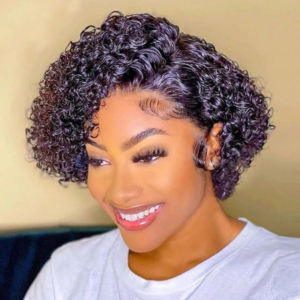 Perruque Cheveux Humains Bob Pixie Cut Bouclée - Lace Front 13x5x1 Péruvienne Deep Wave Femme