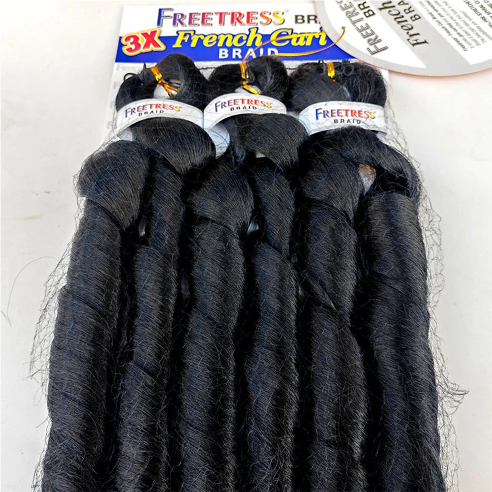 Extension Tresses French Curly 22 Pouces - Mèches Synthétiques Ondulées Loose Weave 3 Paquets