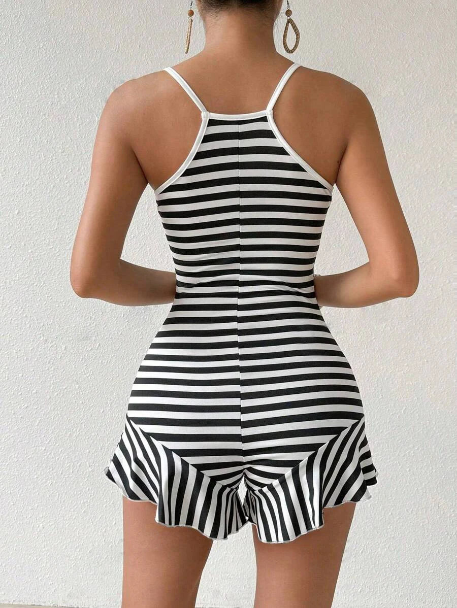 Combinaison Femme Élégante Casual Slim Fit - Française Bordure Volants Jumpsuit