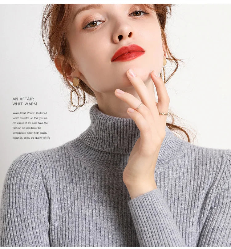 Pull Col Roulé Femme Automne Hiver 2024 - Cachemire Tricoté Doux Basique