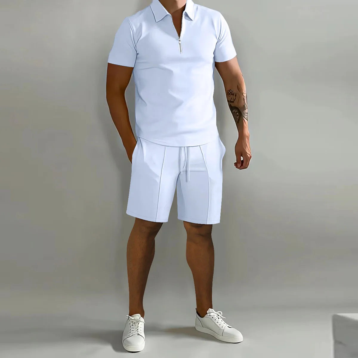 Ensemble Homme 2 Pièces Polo Sport - Polo Manches Courtes & Short Décontracté Automne
