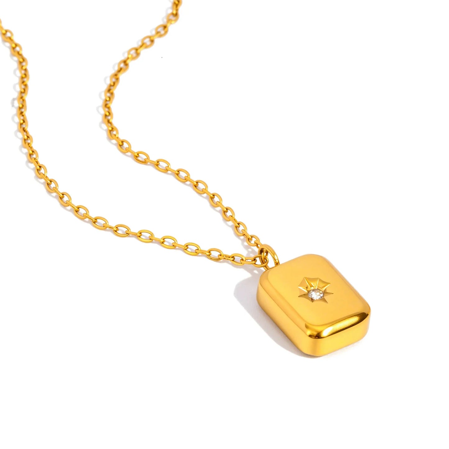 Collier Femme Pendentif Carré Briolette - Acier Inoxydable Or 18K Hypoallergénique