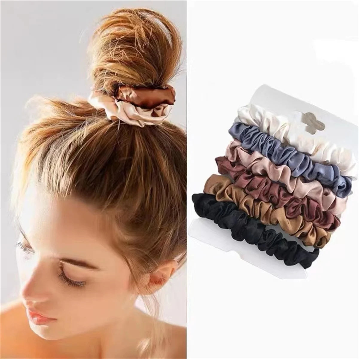 Lot 6pcs Chouchous Cheveux Satin Femme Fille - Élastiques Doux Soyeux Accessoires Cheveux Scrunchies Confortables