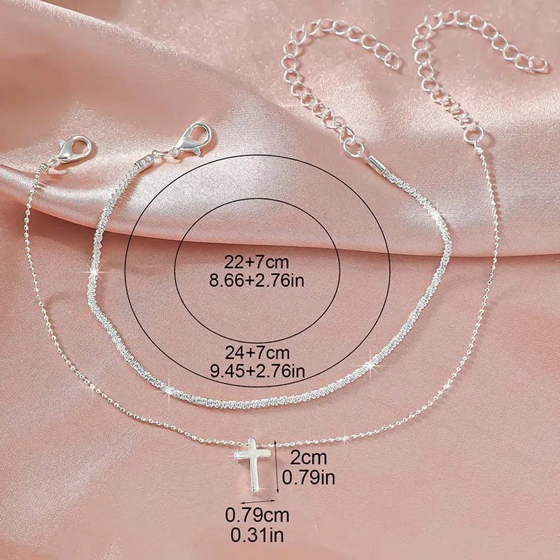 Chaîne Cheville Bohemia Croix Cœur Pendentif - Simple Tempérament Sparkling Ajustable Design Niche Cadeau Femme