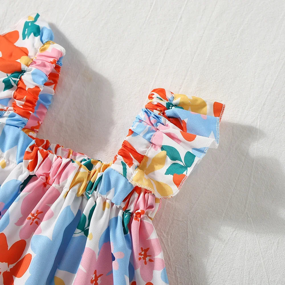 Ensemble Bébé Fille Été - Fleurs Colorées Sans Manches