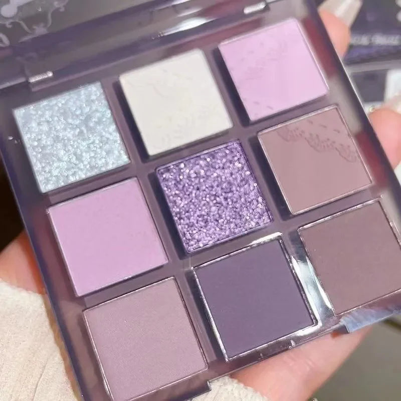 Palette Fard à Paupières 9 Couleurs Violet Gris Nacré Mat Punk Smokey Violet Paillettes Pigments Yeux Maquillage