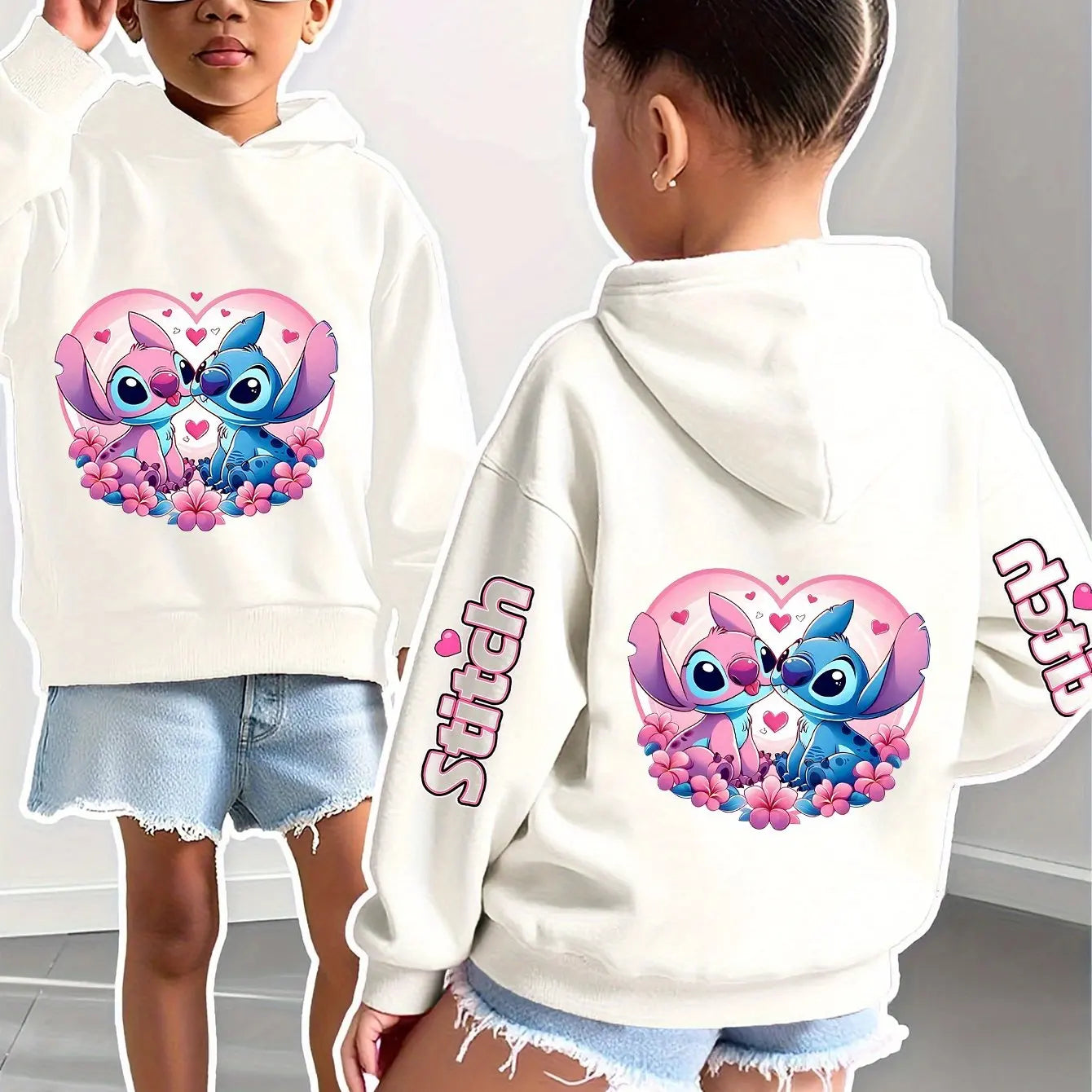 Sweat à Capuche Stitch Disney Enfant Automne Hiver - Hoodie Imprimé Manches Garçon Fille