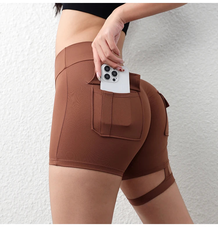 Short Yoga Taille Haute Femme avec Poche